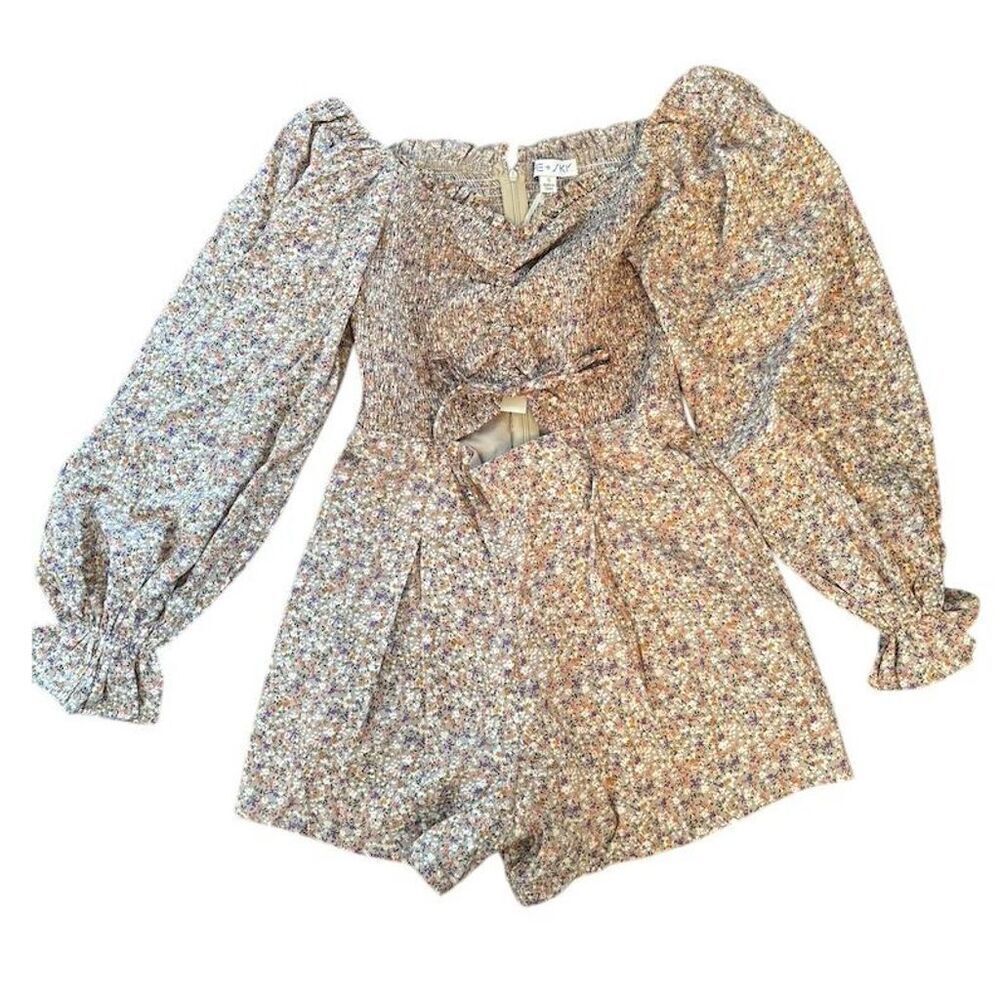 She + Sky Women's Standard Small Floral Long Sleeve Blouse Ruffle Casual Top